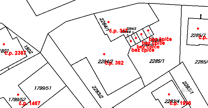 Hranice 392, Karviná na parcele st. 2284/2 v KÚ Karviná-město, Katastrální mapa