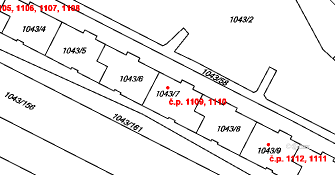 Doubravka 1109,1110, Plzeň na parcele st. 1043/7 v KÚ Doubravka, Katastrální mapa