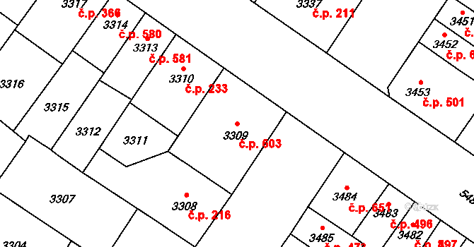 Lobzy 603, Plzeň na parcele st. 3309 v KÚ Plzeň, Katastrální mapa