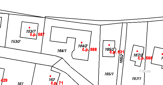 Štípa 588, Zlín na parcele st. 164/2 v KÚ Štípa, Katastrální mapa