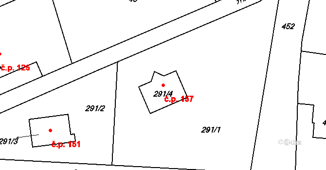 Dolní Datyně 157, Havířov na parcele st. 291/4 v KÚ Dolní Datyně, Katastrální mapa
