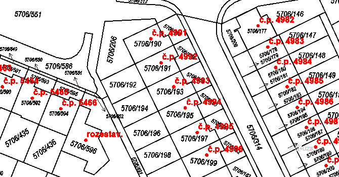 Jihlava 4993 na parcele st. 5706/193 v KÚ Jihlava, Katastrální mapa