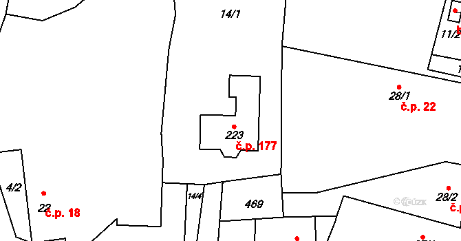 Choťánky 177 na parcele st. 223 v KÚ Choťánky, Katastrální mapa