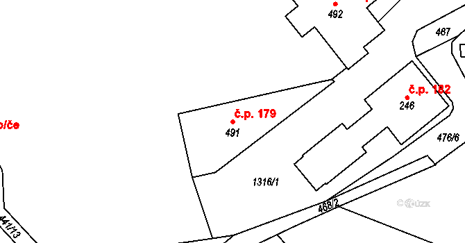 Špičák 179, Železná Ruda na parcele st. 491 v KÚ Špičák, Katastrální mapa