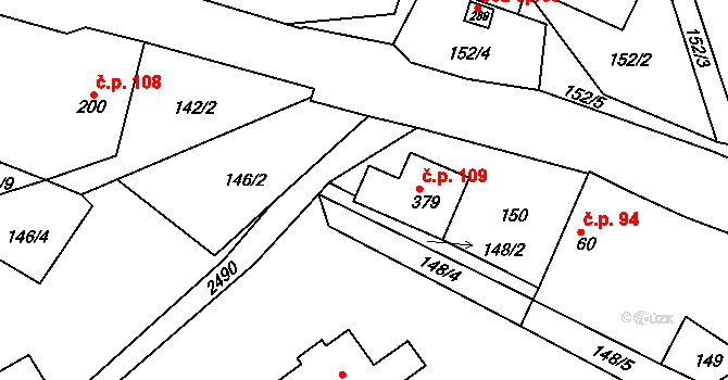 Klokočov 109, Vítkov na parcele st. 379 v KÚ Klokočov u Vítkova, Katastrální mapa