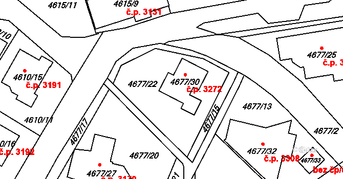 Teplice 3272 na parcele st. 4677/30 v KÚ Teplice, Katastrální mapa
