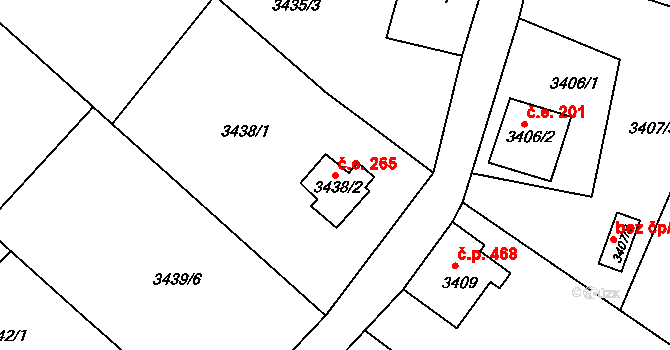 Rumburk 1 265, Rumburk na parcele st. 3438/2 v KÚ Rumburk, Katastrální mapa