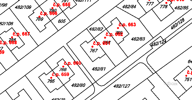 Nehvizdy 661 na parcele st. 767 v KÚ Nehvizdy, Katastrální mapa