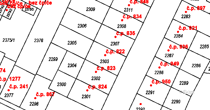 Předměstí 822, Litoměřice na parcele st. 2303 v KÚ Litoměřice, Katastrální mapa
