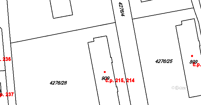 Chrást nad Sázavou 214,215, Týnec nad Sázavou na parcele st. 909 v KÚ Týnec nad Sázavou, Katastrální mapa