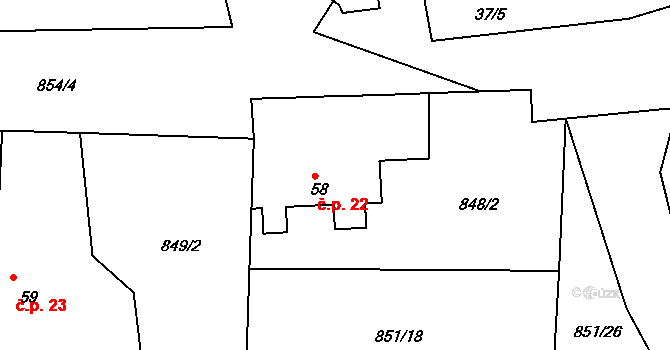 Neštětice 22, Neveklov na parcele st. 58 v KÚ Neštětice, Katastrální mapa