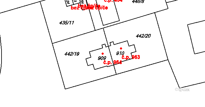 Hrabůvka 964, Ostrava na parcele st. 909 v KÚ Hrabůvka, Katastrální mapa