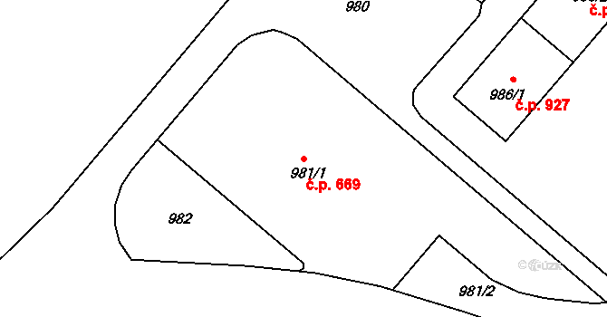 Bystřice nad Pernštejnem 669 na parcele st. 981/1 v KÚ Bystřice nad Pernštejnem, Katastrální mapa