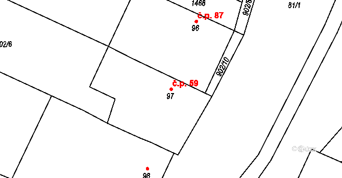 Rakovice 59 na parcele st. 97 v KÚ Rakovice, Katastrální mapa