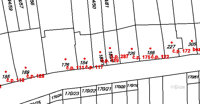 Louky 119, Zlín na parcele st. 183/1 v KÚ Louky nad Dřevnicí, Katastrální mapa