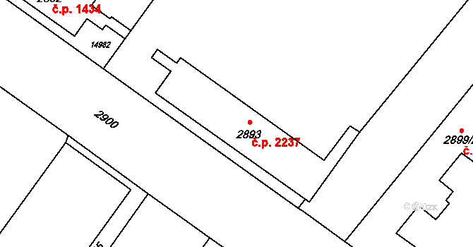 Vsetín 2237 na parcele st. 2893 v KÚ Vsetín, Katastrální mapa