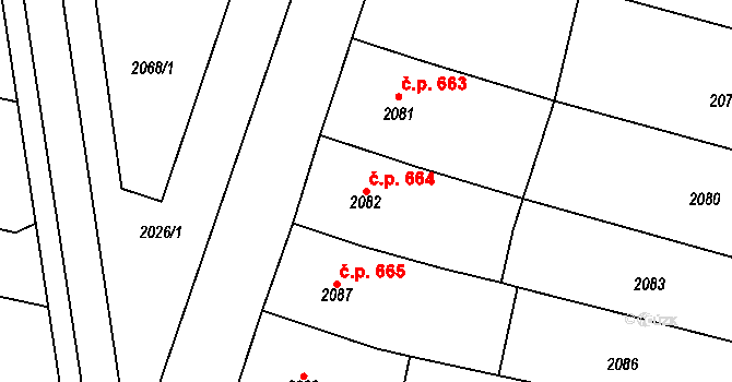 Nivnice 664 na parcele st. 2082 v KÚ Nivnice, Katastrální mapa