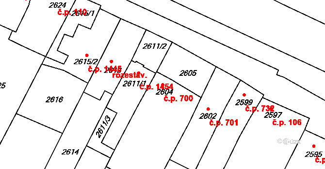 Kunovice 700 na parcele st. 2604 v KÚ Kunovice u Uherského Hradiště, Katastrální mapa