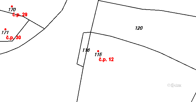 Koporeč 12, Lišnice na parcele st. 115 v KÚ Lišnice, Katastrální mapa