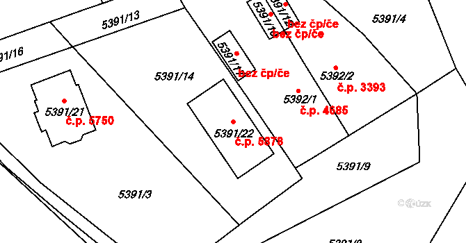 Chomutov 5878 na parcele st. 5391/22 v KÚ Chomutov I, Katastrální mapa