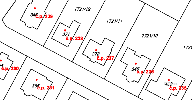 Rudíkov 237 na parcele st. 378 v KÚ Rudíkov, Katastrální mapa