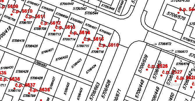 Jihlava 5616 na parcele st. 5706/716 v KÚ Jihlava, Katastrální mapa