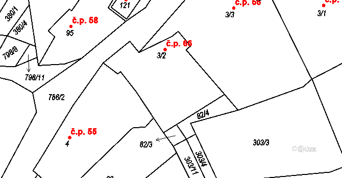 Srlín 66, Bernartice na parcele st. 3/2 v KÚ Srlín, Katastrální mapa