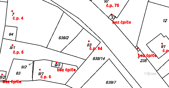 Byškovice 64, Neratovice na parcele st. 83 v KÚ Byškovice, Katastrální mapa