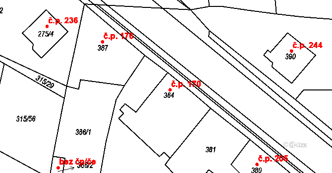 Kozolupy 170 na parcele st. 384 v KÚ Kozolupy u Plzně, Katastrální mapa