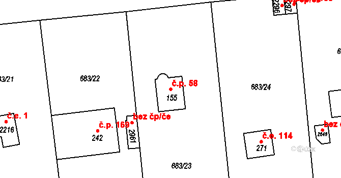 Pikovice 58, Hradištko na parcele st. 155 v KÚ Hradištko pod Medníkem, Katastrální mapa