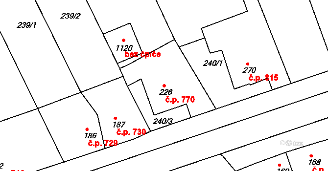 Rudná 770 na parcele st. 226 v KÚ Hořelice, Katastrální mapa