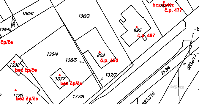 Rosice 450, Pardubice na parcele st. 803 v KÚ Rosice nad Labem, Katastrální mapa