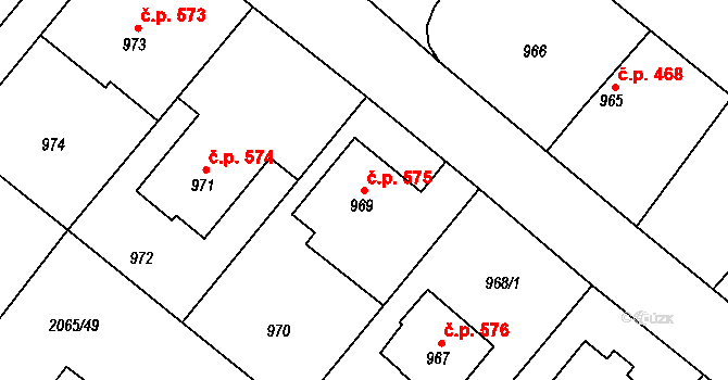 Vřesina 575 na parcele st. 969 v KÚ Vřesina u Bílovce, Katastrální mapa