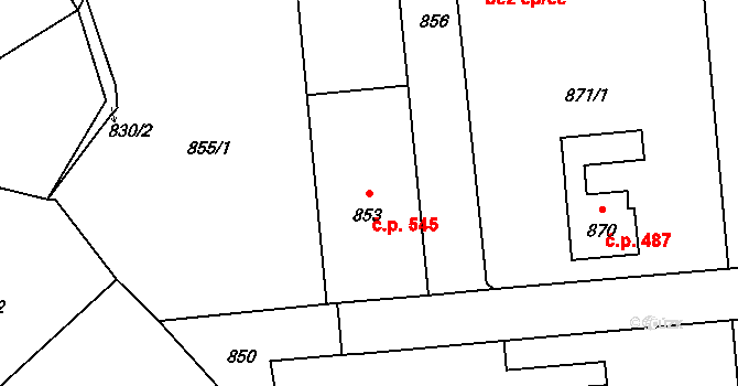 Fulnek 545 na parcele st. 853 v KÚ Fulnek, Katastrální mapa