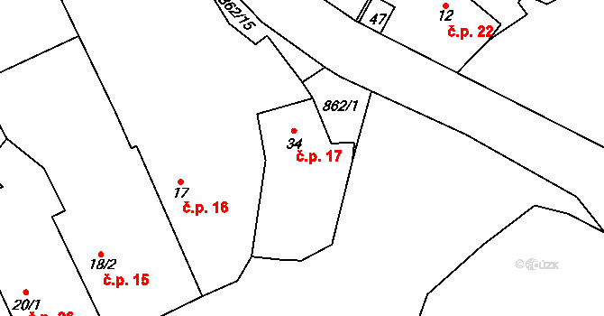 Chotěšov 17, Jesenice na parcele st. 34 v KÚ Chotěšov u Rakovníka, Katastrální mapa