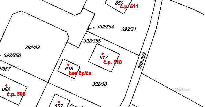 Všeruby 510 na parcele st. 617 v KÚ Všeruby u Plzně, Katastrální mapa