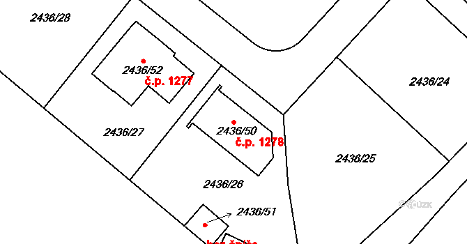 Lovosice 1278 na parcele st. 2436/50 v KÚ Lovosice, Katastrální mapa