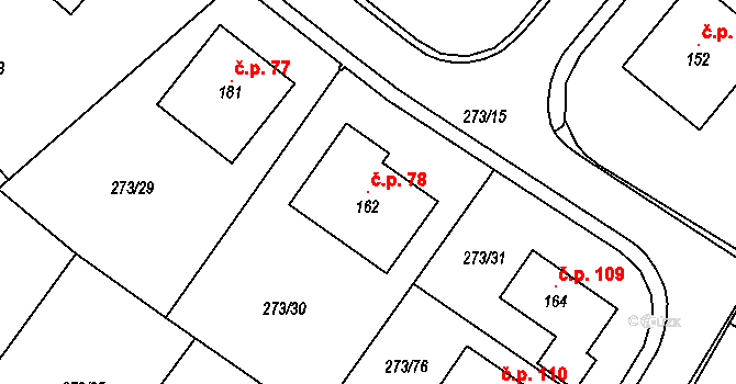 Petráveč 78 na parcele st. 162 v KÚ Petráveč, Katastrální mapa