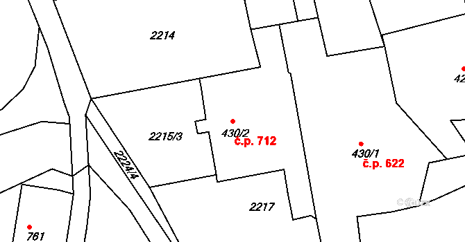 Vamberk 712 na parcele st. 430/2 v KÚ Vamberk, Katastrální mapa
