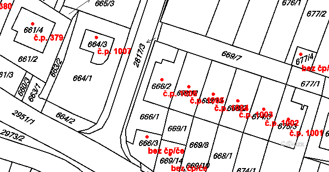 Dobruška 1006 na parcele st. 666/2 v KÚ Dobruška, Katastrální mapa