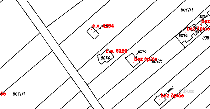 Znojmo 6259 na parcele st. 5074 v KÚ Znojmo-město, Katastrální mapa