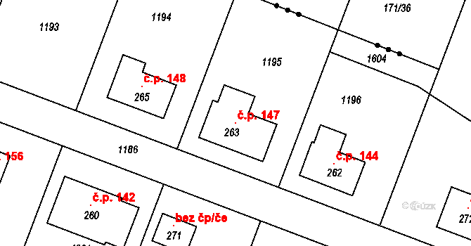 Zavidov 147 na parcele st. 263 v KÚ Zavidov, Katastrální mapa