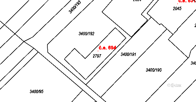 Velké Bílovice 694 na parcele st. 2797 v KÚ Velké Bílovice, Katastrální mapa