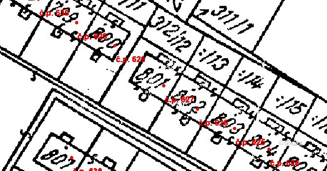 Tvrdonice 627 na parcele st. 801 v KÚ Tvrdonice, Katastrální mapa