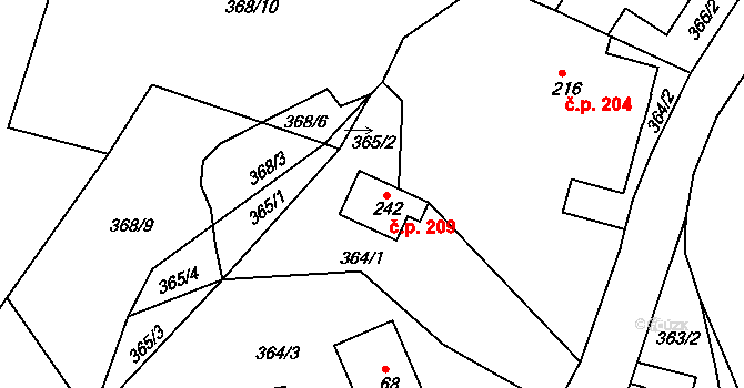 Srbská Kamenice 209 na parcele st. 242 v KÚ Srbská Kamenice, Katastrální mapa