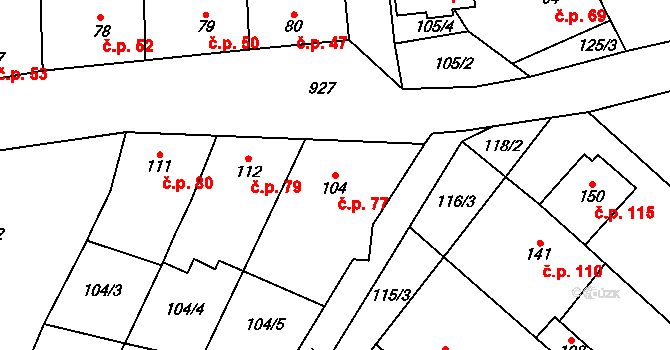 Hlinsko pod Hostýnem 77, Bystřice pod Hostýnem na parcele st. 104 v KÚ Hlinsko pod Hostýnem, Katastrální mapa