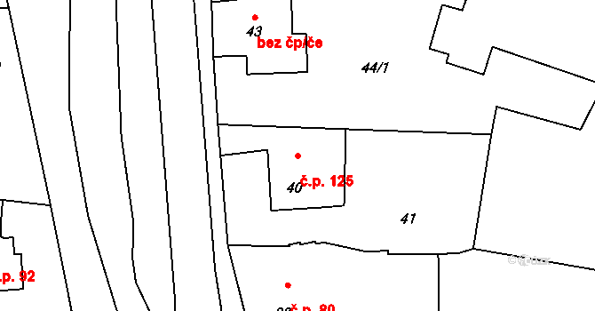 Černotín 125 na parcele st. 40 v KÚ Černotín, Katastrální mapa