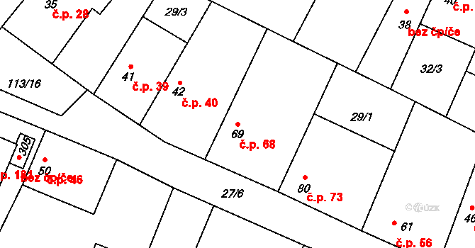 Písty 68 na parcele st. 69 v KÚ Písty u Nymburka, Katastrální mapa