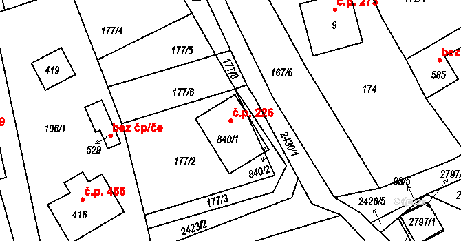 Lučany nad Nisou 226 na parcele st. 840/1 v KÚ Lučany nad Nisou, Katastrální mapa