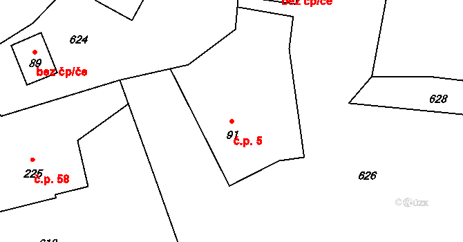 Alšovice 5, Pěnčín na parcele st. 91 v KÚ Alšovice, Katastrální mapa